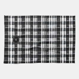 Black and white buffalo plaid monogrammed kökshandduk