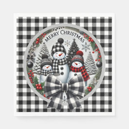 Black And White Buffalo Plaid Snowmen Paper Plate Pappersservett