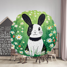 Black and White Bunny Round Pillow Rund Kudde