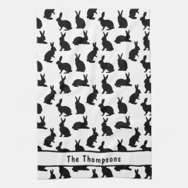 Black And White Bunny Shapes And Name Easter Kökshandduk