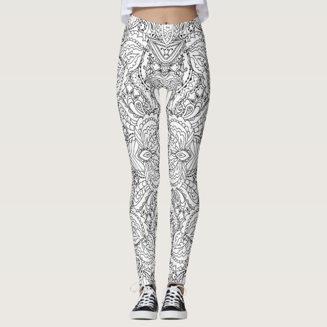 Black and White Butterfly Paisley Leggings (Framsida)