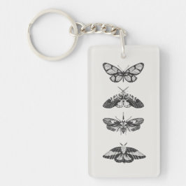 Black and White Butterfly Sketch Acrylic Keychain Nyckelring
