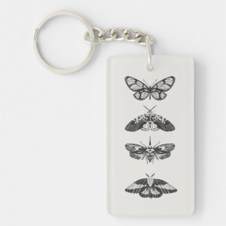Black and White Butterfly Sketch Acrylic Keychain Nyckelring