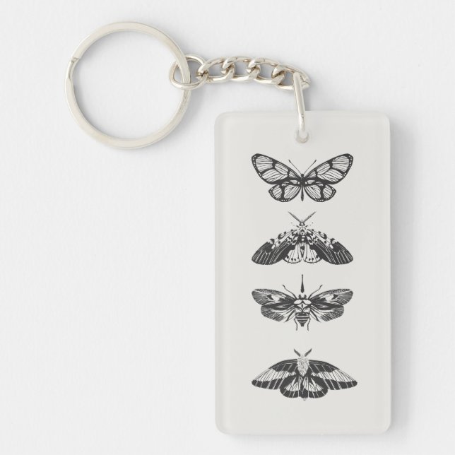 Black and White Butterfly Sketch Acrylic Keychain Nyckelring (Framsidan)