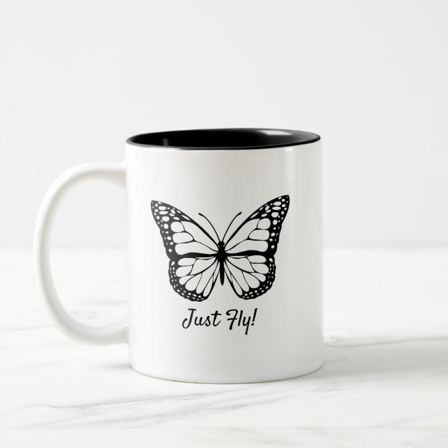 Black and White Butterfly Two-Tone Mugg (Vänster)