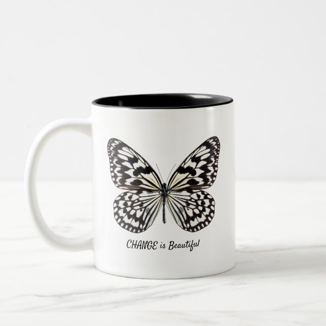 Black and White Butterfly Two-Tone Mugg (Vänster)