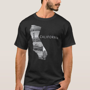 Black and White California State Karta USA T Shirt