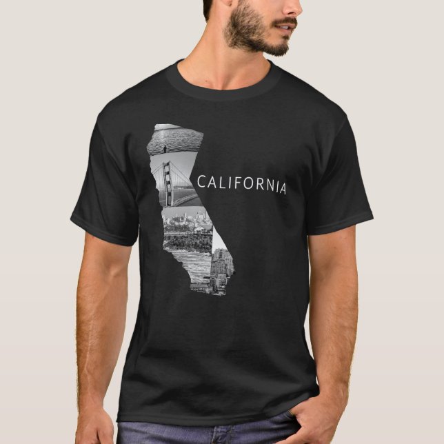 Black and White California State Karta USA T Shirt (Framsida)
