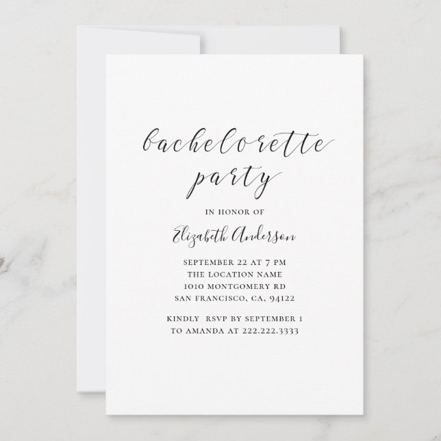 Black and white calligraphy bachelorette Party Inbjudningar (Framsida)