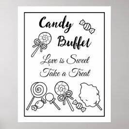 Black and White Candy Buffet Bröllop Sign Poster