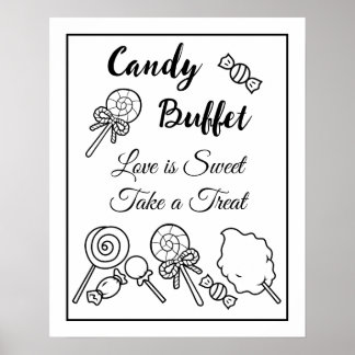 Black and White Candy Buffet Bröllop Sign Poster