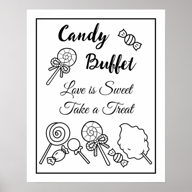Black and White Candy Buffet Bröllop Sign Poster (Framsidan)