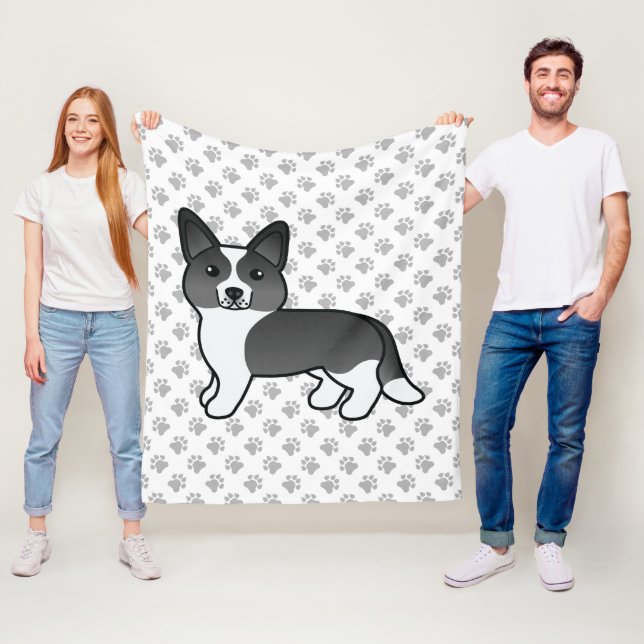 Black and White Cardigan Welsh Corgi Tecknad hund Fleecefilt (På plats)