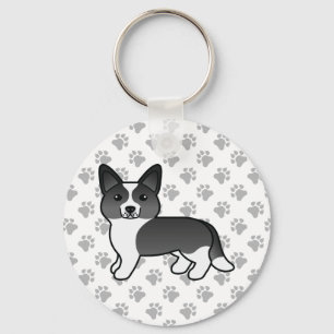 Black and White Cardigan Welsh Corgi Tecknad hund Nyckelring