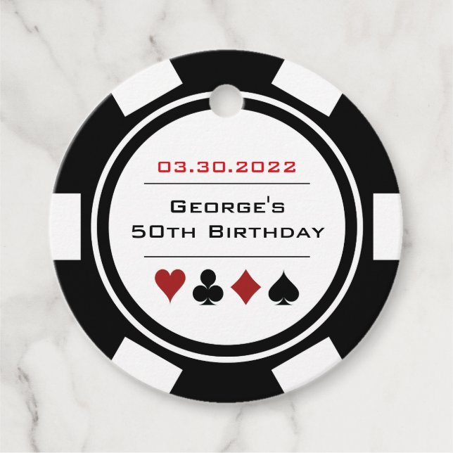 Black and White Casino Poker Chip Birthday Gåvor Etiketter (Framsida)