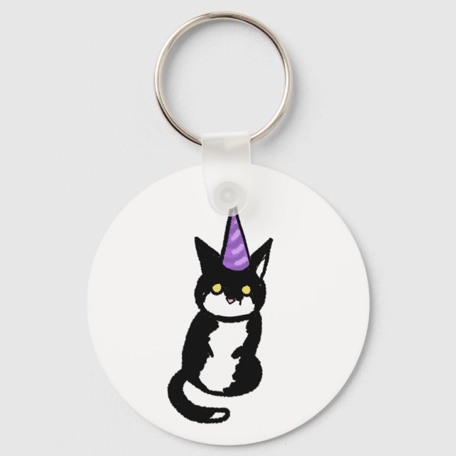 Black and White Cat Celebration  Keyring Nyckelring (Framsida)
