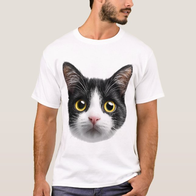 Black and White Cat Face T Shirt (Framsida)