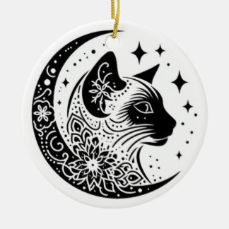Black and White Cat Moon Window Suncatcher Julgransprydnad Keramik