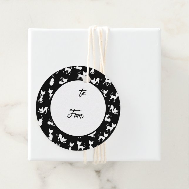 Black and White Cat Silhouette Gåvor Etiketter (På plats)