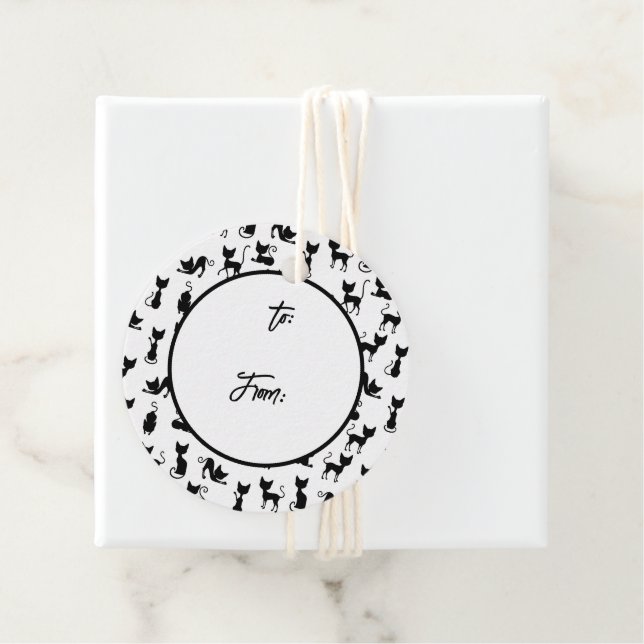 Black and White Cat Silhouette Gåvor Etiketter (På plats)