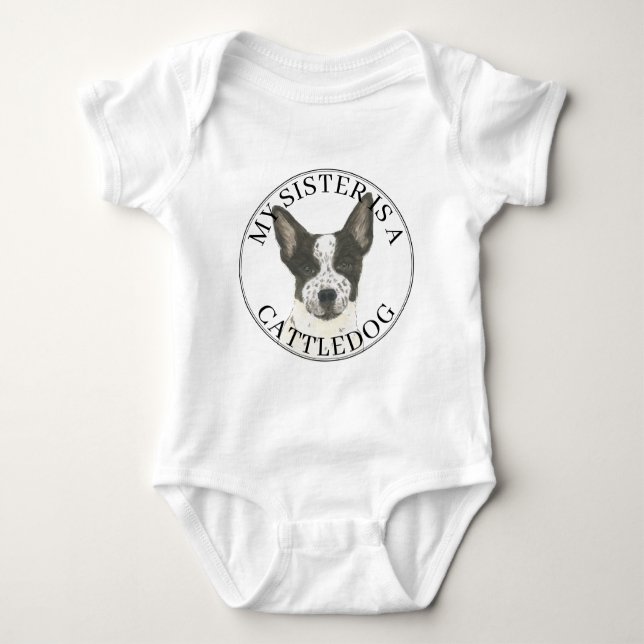Black and White Cattledog Heeler Big Sister T Shirt (Framsida)