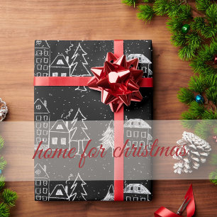 Black and White Chalk Snowy Town Presentpapper