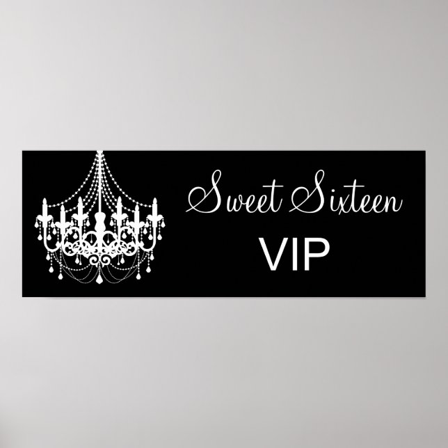 Black and White Chandelier Sweet 16 VIP Banner Poster (Framsidan)