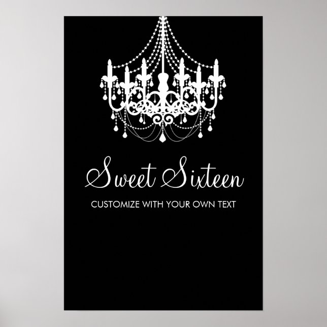 Black and White Chandelier Sweet sixteen Birthday Poster (Framsidan)