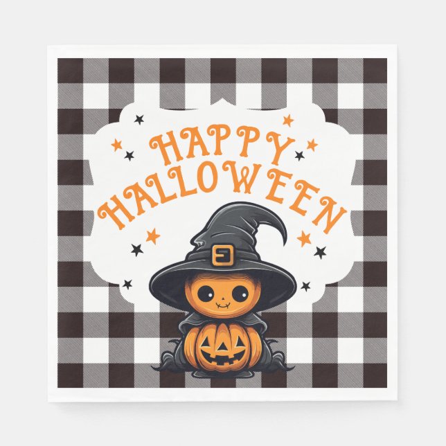 Black and White Check Gingham Halloween Napkin Pappersservett (Framsidan)