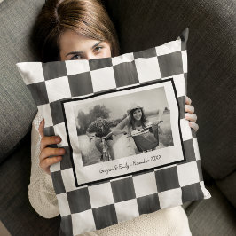 Black and White Check Personalized Photo Kudde
