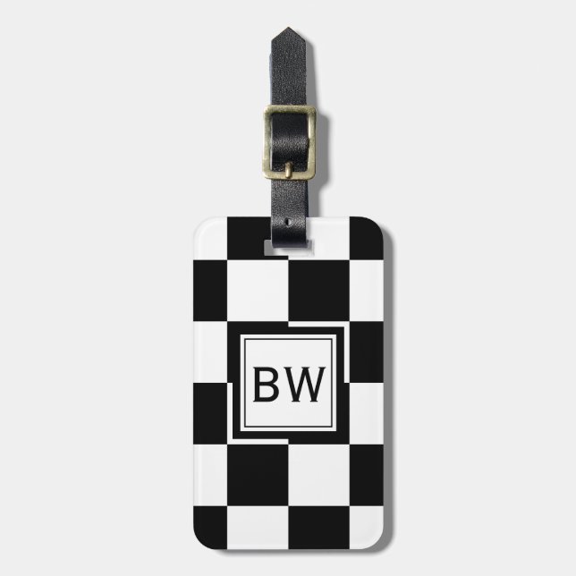 Black and White Checker Bagagebricka (Vertikal Framsida)