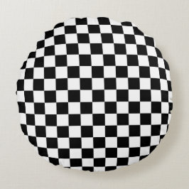 Black and white checkerboard pattern  rund kudde