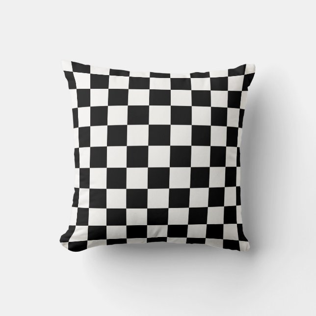 Black and White Checkered Cushion Pillow Kudde (Framsida)