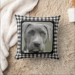 Black and White Checkered Pattern Pet Dog Memorial Kudde<br><div class="desc">🐶❤️This black and white checkered patterned throw pillow features the beloved and departed dog companion's photo on the front and personalized name and heartfelt message on the back for a wonderful gift for oneself or another that can be held and seen. Two white paw prints are placed between the furry...</div>