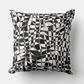 Black and White Checkered Warp Pattern Kudde
