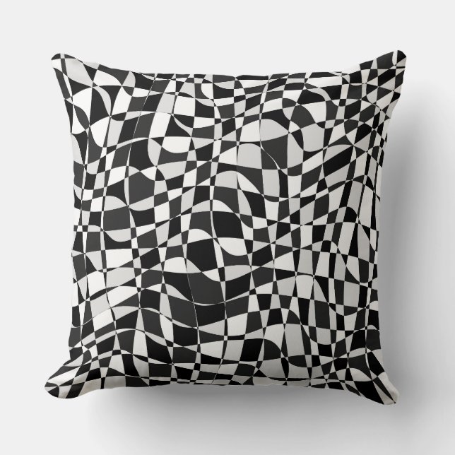 Black and White Checkered Warp Pattern Kudde (Framsida)