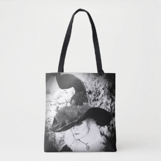 Black and White Cheeky Witch Wiccan Pagan Tote Bag Tygkasse
