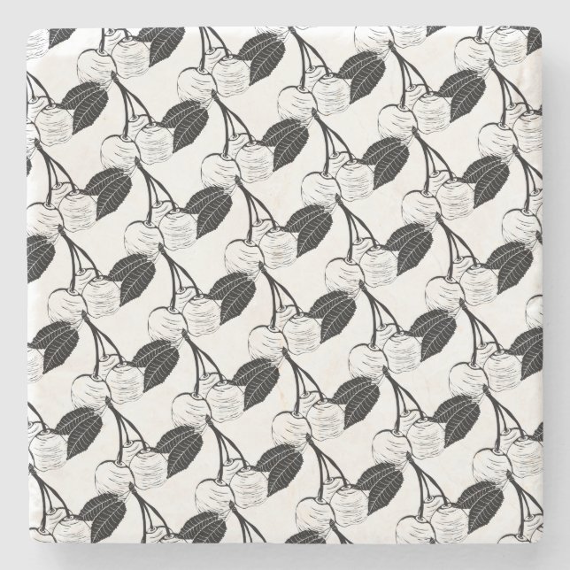 Black and White Cherries Stenunderlägg (Framsidan)