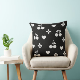 Black and White Cherry Heart Dekorativ kudde