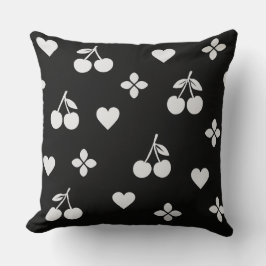 Black and White Cherry Heart Dekorativ kudde