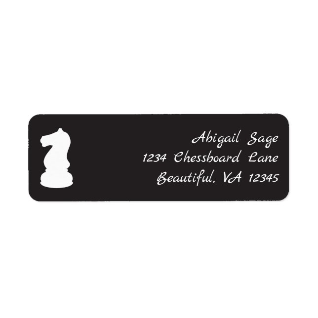 Black and White Chess Delar Knight Classic Returadress Etikett (Framsidan)