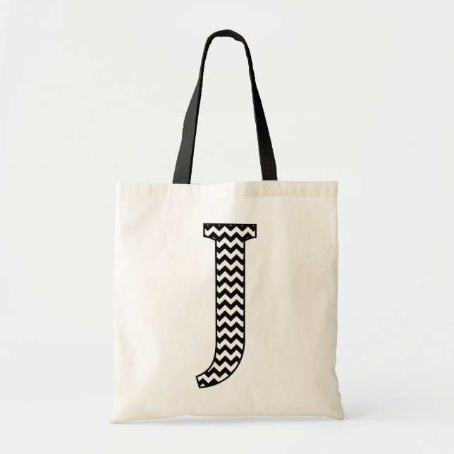 Black and White Chevron Brev J Monogram Tygkasse (Framsidan)
