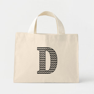 Black and White Chevron "D" Monogram Tote Bag. Mini Tygkasse
