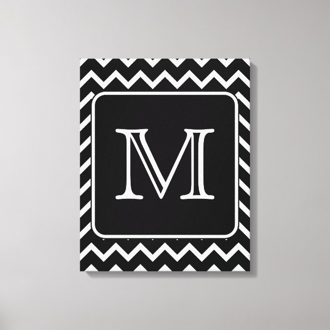 Black and White Chevron med Anpassningsbar Monogra Canvastryck (Framsida)