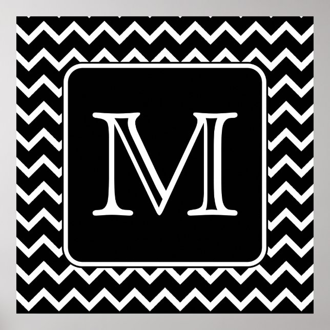 Black and White Chevron med Anpassningsbar Monogra Poster (Framsidan)