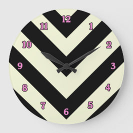 Black and White Chevron Mönster Clock Stor Klocka