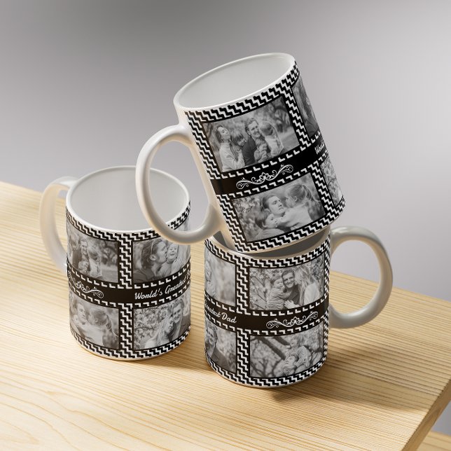 Black and White Chevron Photo Collage Fars dag Kaffemugg (Skapare uppladdad)