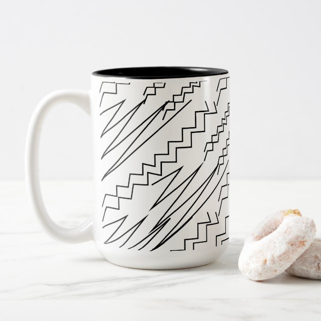 Black and White Chevron Zigzag Rand Två-Tonad Mugg (Med munk)