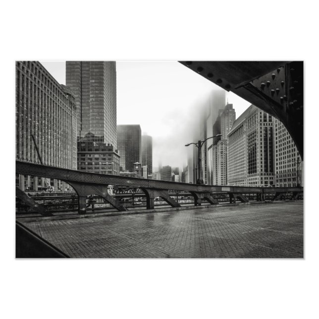Black and White Chicago City View Photo Print Fototryck (Framsidan)