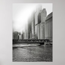 Black and White Chicago City View Photo Print